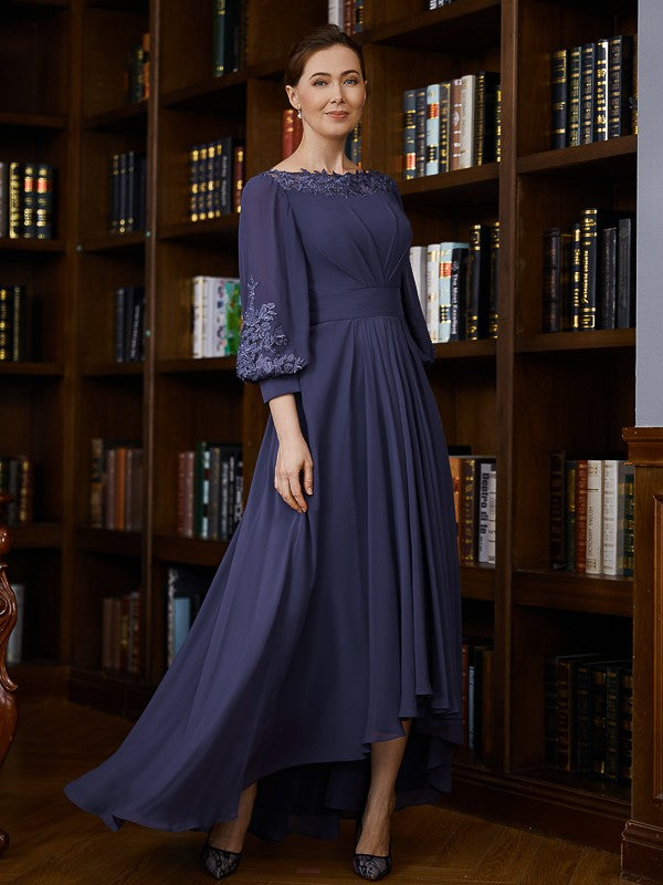 Sophia A-Line/Princess Chiffon Ruched Bateau 3/4 Sleeves Asymmetrical Mother of the Bride Dresses DEP0020265