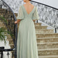 Terri A-Line/Princess Chiffon Ruched V-neck 1/2 Sleeves Floor-Length Mother of the Bride Dresses DEP0020271