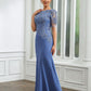 Grace Sheath/Column Chiffon Applique Bateau Short Sleeves Floor-Length Mother of the Bride Dresses DEP0020272