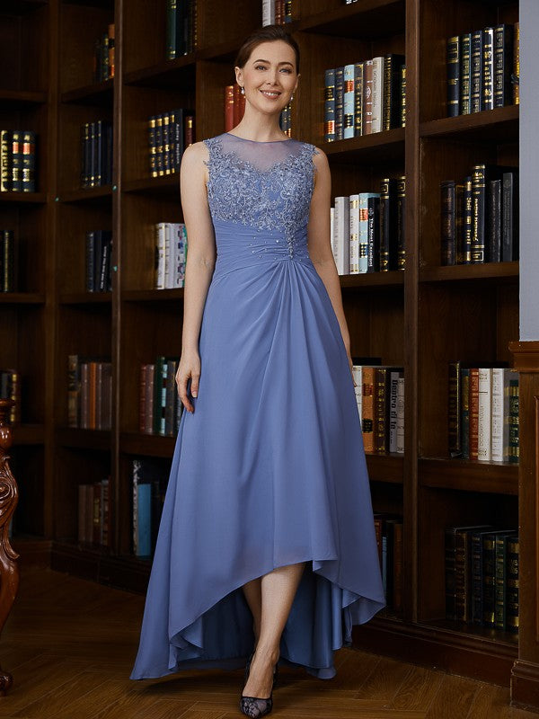 Ada A-Line/Princess Chiffon Applique Scoop Sleeveless Asymmetrical Mother of the Bride Dresses DEP0020257