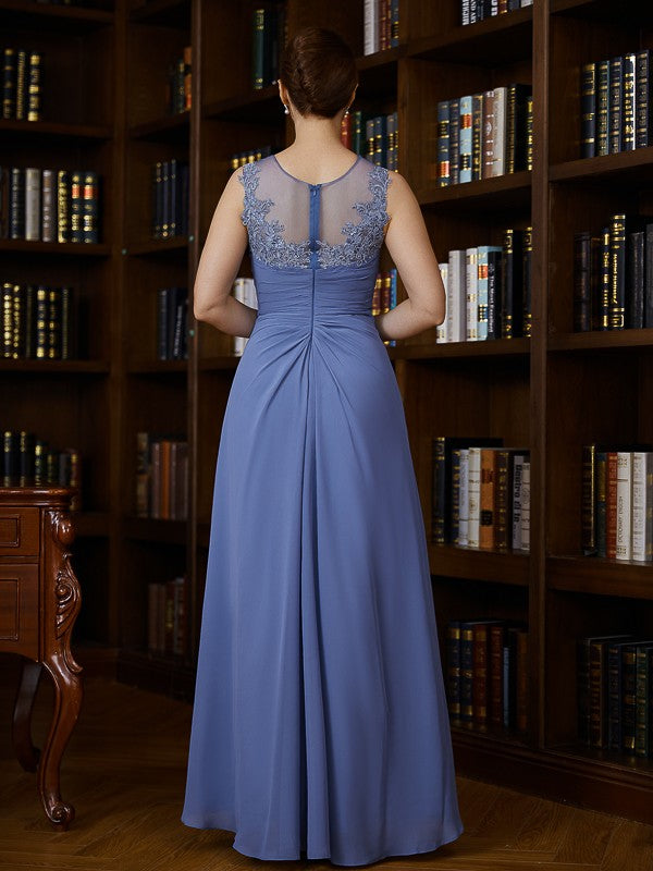 Ada A-Line/Princess Chiffon Applique Scoop Sleeveless Asymmetrical Mother of the Bride Dresses DEP0020257