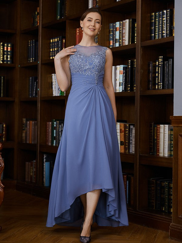 Ada A-Line/Princess Chiffon Applique Scoop Sleeveless Asymmetrical Mother of the Bride Dresses DEP0020257