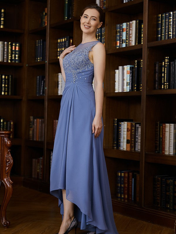 Ada A-Line/Princess Chiffon Applique Scoop Sleeveless Asymmetrical Mother of the Bride Dresses DEP0020257