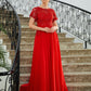 Cali A-Line/Princess Chiffon Applique Scoop Short Sleeves Sweep/Brush Train Mother of the Bride Dresses DEP0020260