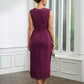 Nicola Sheath/Column Chiffon Applique V-neck Sleeveless Tea-Length Mother of the Bride Dresses DEP0020263