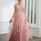 Jocelynn A-Line/Princess Tulle Applique V-neck Sleeveless Floor-Length Dresses DEP0020264