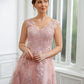 Jocelynn A-Line/Princess Tulle Applique V-neck Sleeveless Floor-Length Dresses DEP0020264