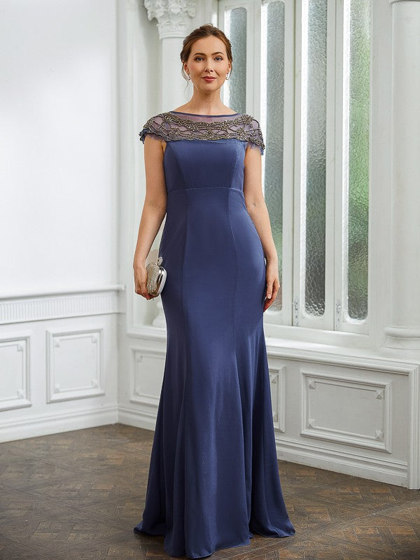 Jaylen Sheath/Column Chiffon Beading Bateau Short Sleeves Floor-Length Mother of the Bride Dresses DEP0020253