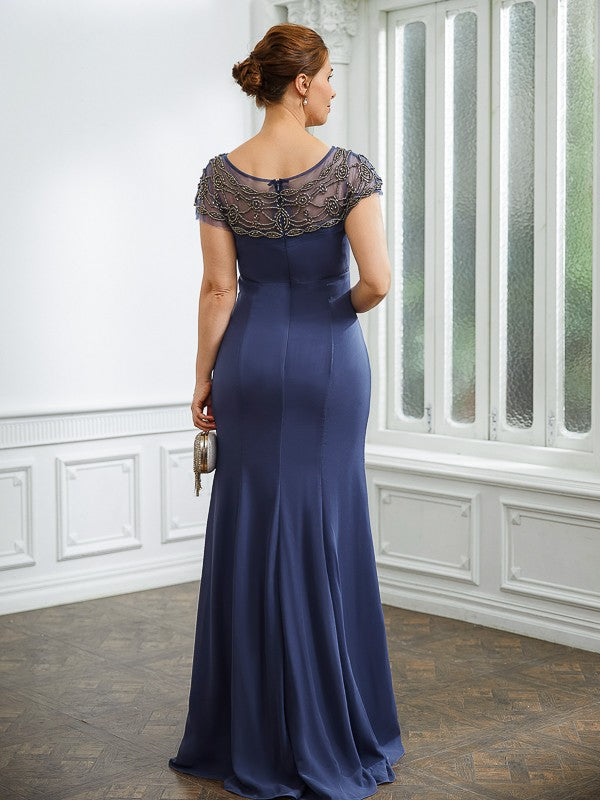 Jaylen Sheath/Column Chiffon Beading Bateau Short Sleeves Floor-Length Mother of the Bride Dresses DEP0020253