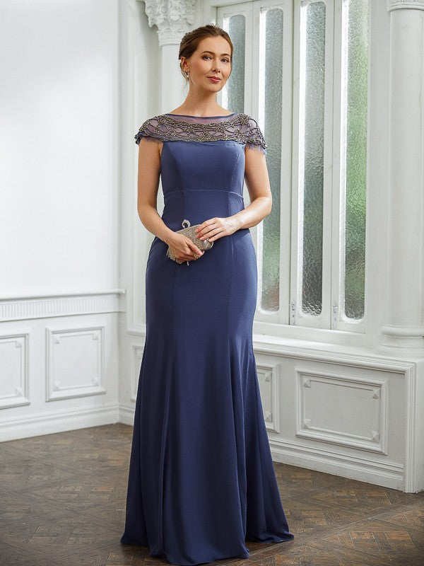 Jaylen Sheath/Column Chiffon Beading Bateau Short Sleeves Floor-Length Mother of the Bride Dresses DEP0020253