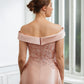 Milagros A-Line/Princess Satin Applique Off-the-Shoulder Sleeveless Tea-Length Mother of the Bride Dresses DEP0020255