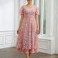 Adrienne A-Line/Princess Chiffon Applique V-neck Short Sleeves Tea-Length Dresses DEP0020244