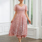 Adrienne A-Line/Princess Chiffon Applique V-neck Short Sleeves Tea-Length Dresses DEP0020244