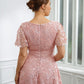 Adrienne A-Line/Princess Chiffon Applique V-neck Short Sleeves Tea-Length Dresses DEP0020244