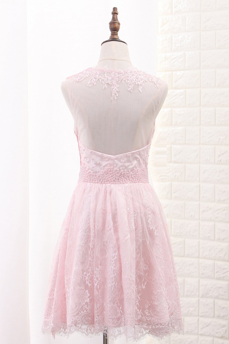 Lace Homecoming Dresses A Line Scoop With Applique And Beads