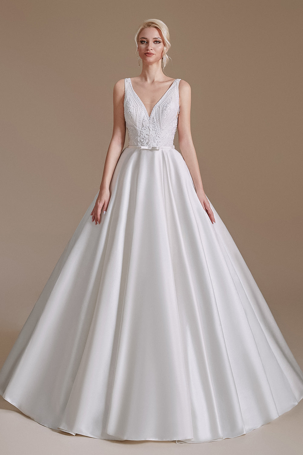 A-Line Elegant Sleeveless Stain Long Length Wedding Dresses