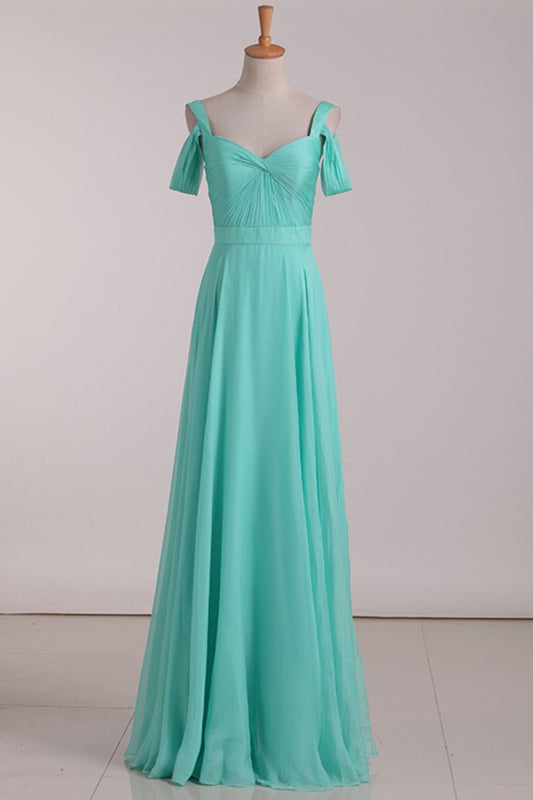 Chiffon Straps Bridesmaid Dresses Ruffled Bodice A Line