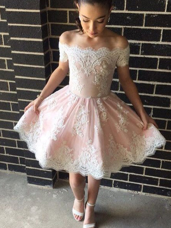 2024 A-Line Off-The-Shoulder Homecoming Dresses Moriah Applique Tulle Short/Mini