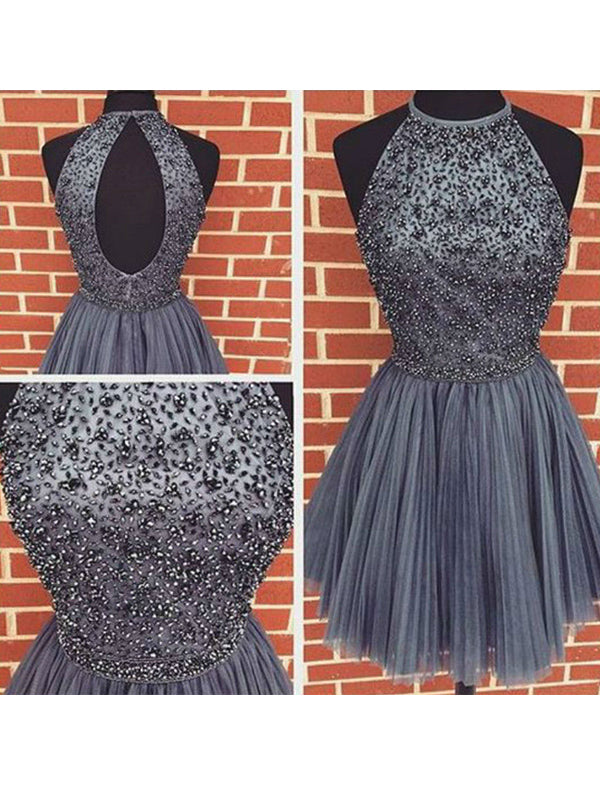 2024 A-Line Halter Sleeveless Beaded Pleated Cut Out Homecoming Dresses Gianna Cut Short/Mini