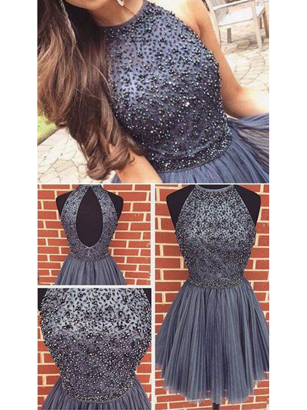 2024 A-Line Halter Sleeveless Beaded Pleated Cut Out Homecoming Dresses Gianna Cut Short/Mini