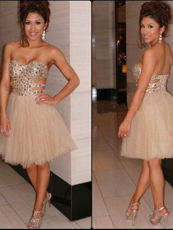 2024 A-Line Sweetheart Vivian Homecoming Dresses Sleeveless Beading Tulle Short/Mini