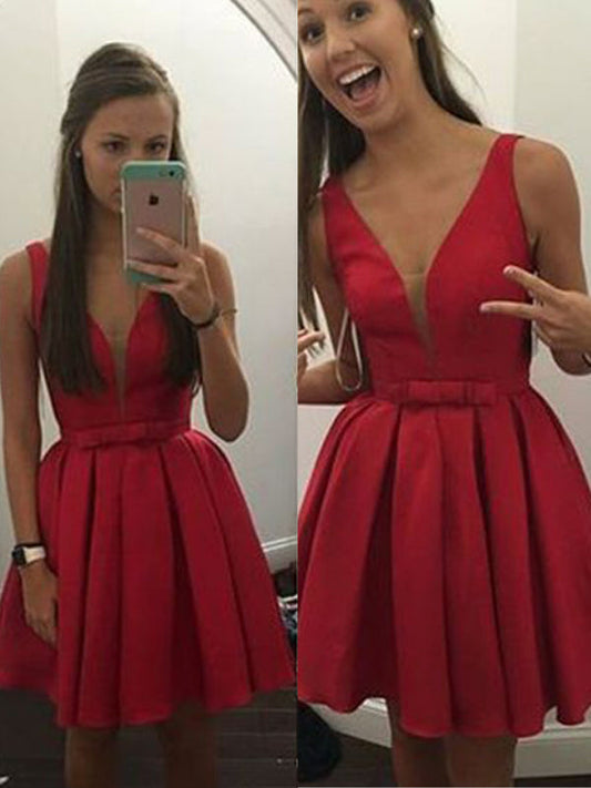 2024 Gia Homecoming Dresses Ball Gown V Neck Sleeveless Bowknot Pleated Cut Short/Mini