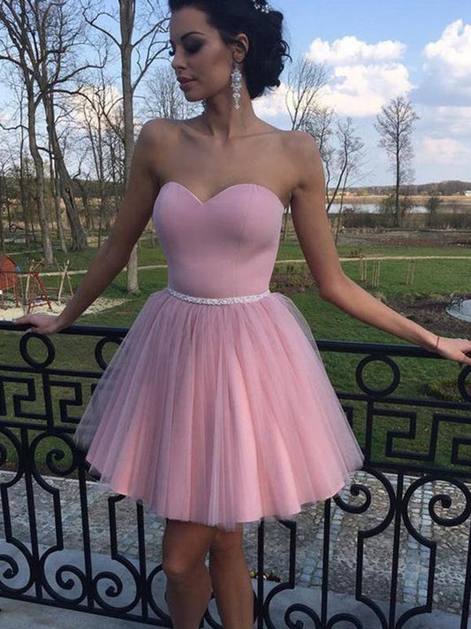 Homecoming Dresses Sam 2024 A-Line Sweetheart Sleeveless Beading Tulle Cut Short/Mini