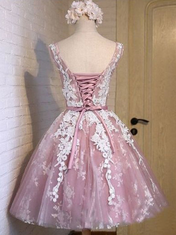 2024 Ball Gown Scoop Neck Sleeveless Applique Sash/Ribbon/Belt Homecoming Dresses Aylin Lace Up Tulle