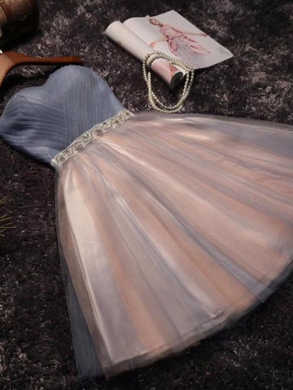 2024 Ball Gown Sweetheart Sleeveless Beading Pleated Up Tulle Cut Homecoming Dresses Perla Lace Short/Mini