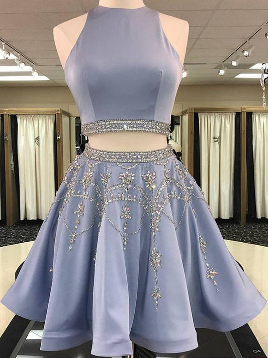 2024 A-Line Jewel Neck Sleeveless Homecoming Dresses Yasmine Cut Out Back Beading Two Piece Cut Short/Mini