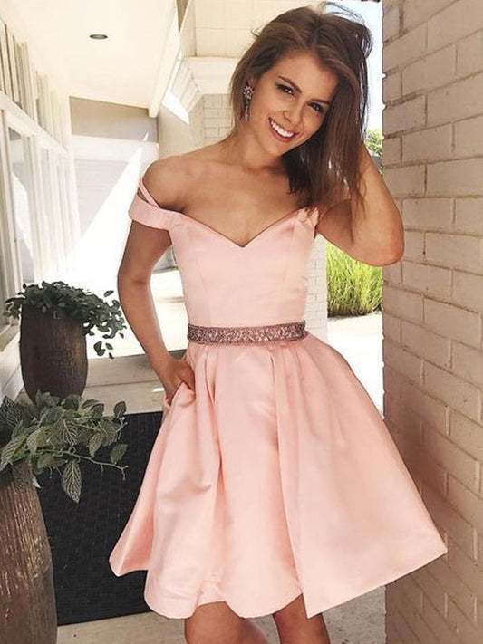 Terri Homecoming Dresses 2024 A-Line Sweetheart Off-The-Shoulder Beading Pleated Short/Mini