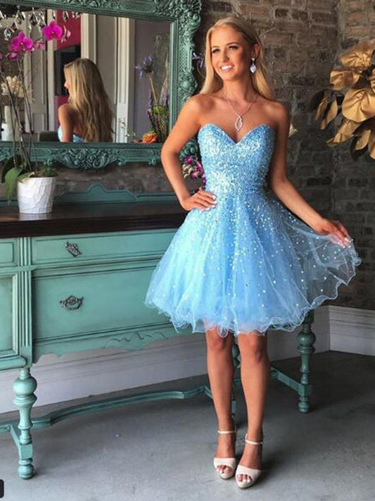 2024 A-Line Mollie Homecoming Dresses Sweetheart Sleeveless Beading Organza Short/Mini