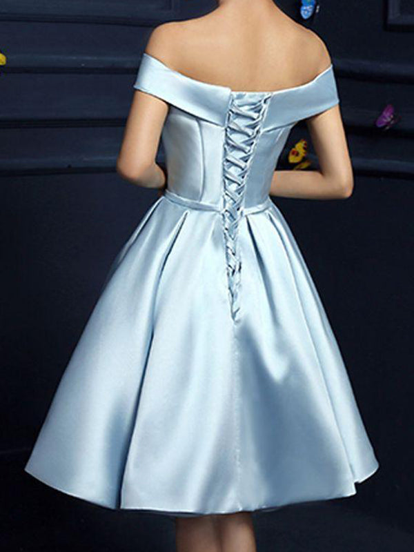 Satin Cecilia Lace Homecoming Dresses 2024 A-Line Off-The-Shoulder Bowknot Knee-Length Up