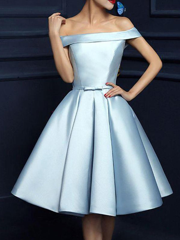 Satin Cecilia Lace Homecoming Dresses 2024 A-Line Off-The-Shoulder Bowknot Knee-Length Up