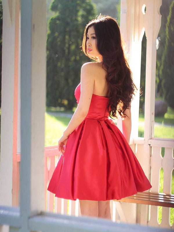 Oriental Style Red Sweetheart Sleeveless Pleated A-Line Short Arianna Homecoming Dresses Mini