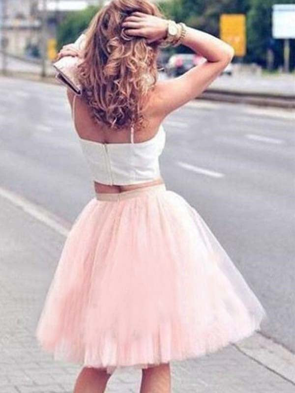 Two Piece Homecoming Dresses Dayana Ball Gown Tulle Square Neck Straps Sleeveless Knee-Length