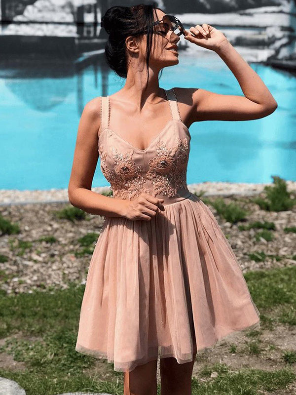 Dusty Rose Cut Shorts Tulle V Neck Homecoming Dresses Charity Sleeveless Beading Applique High Quality