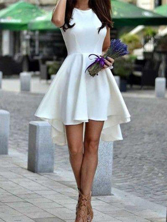 Simple Abby Homecoming Dresses Design White High Low Scoop Neck Sleeveless Cut Short/Mini