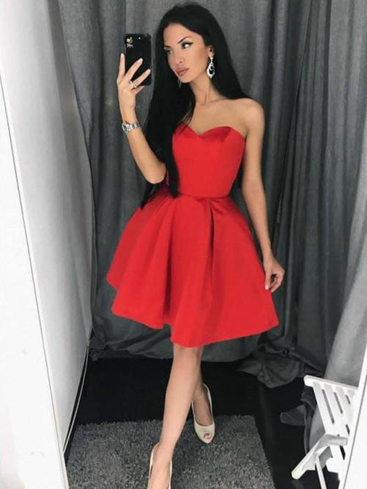 Red Ball Gown Sweetheart Sleeveless Homecoming Dresses Jewel Cut Short Mini