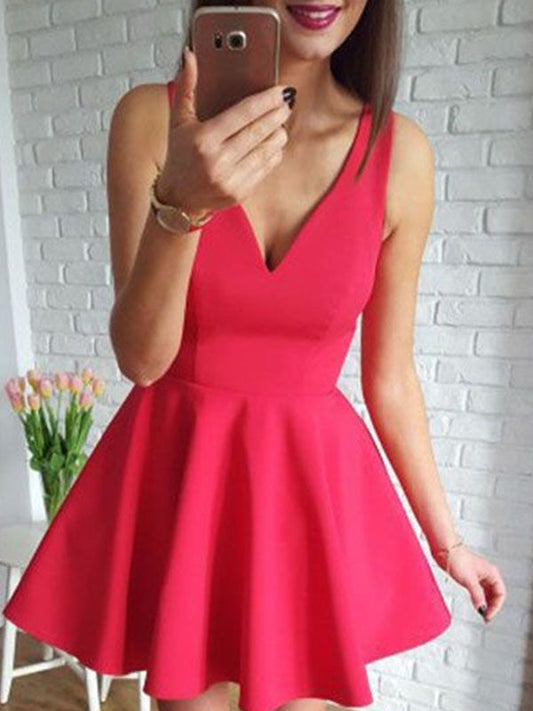 Simple High Low Cut Erika Homecoming Dresses Short V Neck Sleeveless A-Line