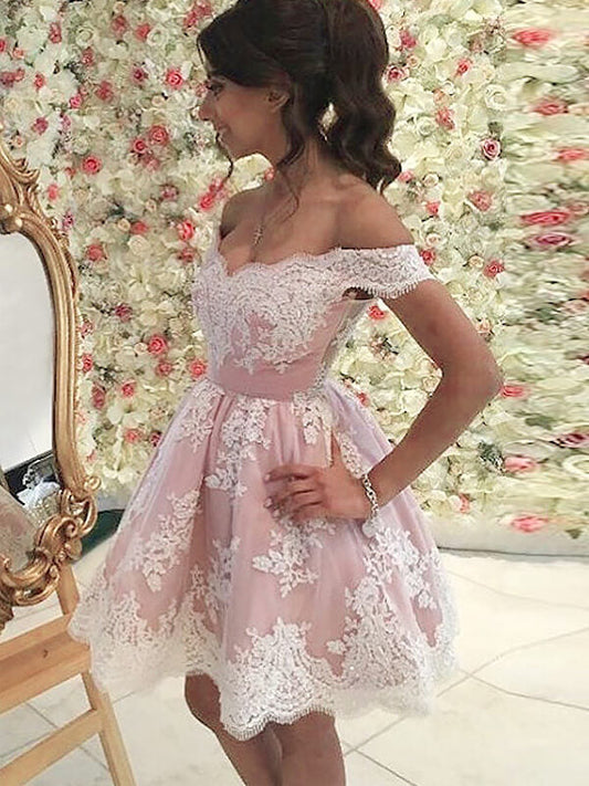 Homecoming Dresses Rachel Lace Off-The-Shoulder Cut Short Mini Applique Tulle