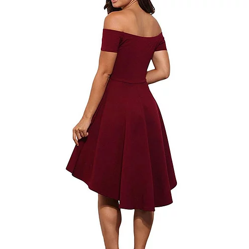 Off The Shoulder Burgundy High Low Satin Asia Homecoming Dresses A Line Simple Pleated