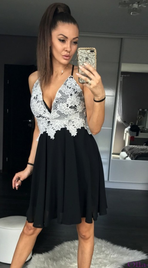 Straps Deep V Neck Criss Cross Homecoming Dresses Chiffon Brenna Sleeveless Appliques Backless Black