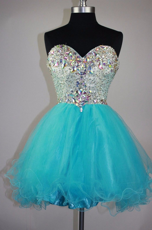 A Line Homecoming Dresses Hadassah Rhinestone Strapless Sweetheart Backless Tulle Pleated