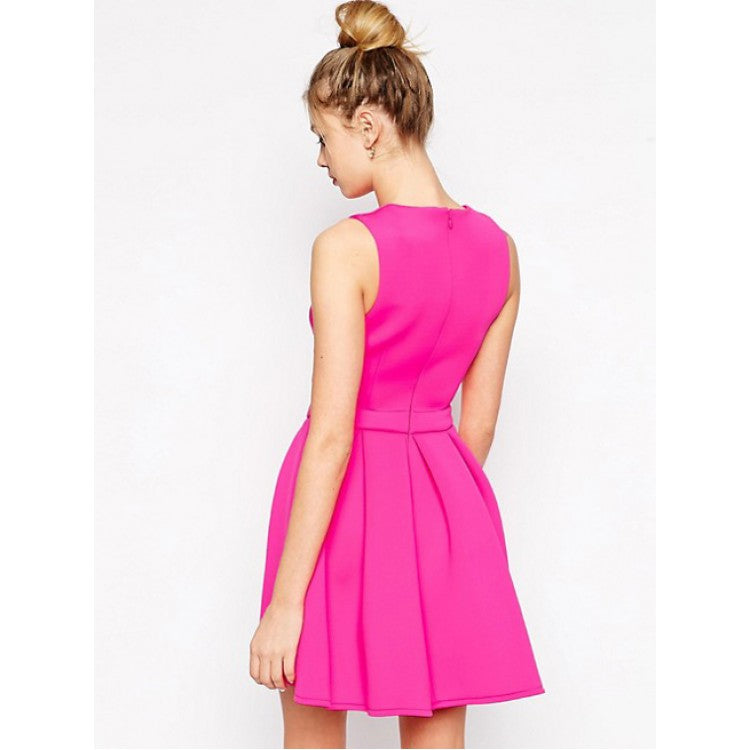 Cut Satin A Line Mira Homecoming Dresses Out Jewel Sleeveless Fuchsia Pleated Simple Short