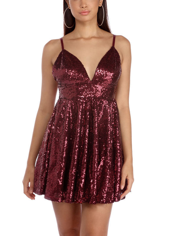 Deep V Neck Homecoming Dresses A Line Gemma Spaghetti Straps Backless Burgundy Sexy Sequins Sparkle