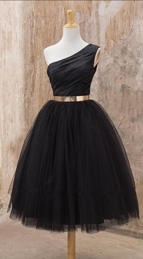 One Shoulder Sleeveless Ball Homecoming Dresses A Line Matilda Gown Black Tulle Ruched Pleated