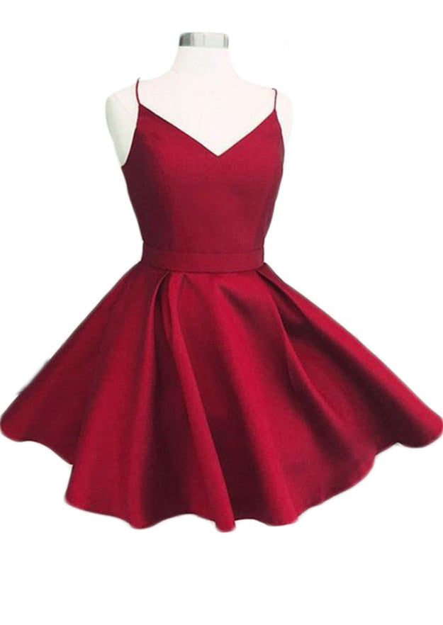 Spaghetti Straps A Line Jazmine Homecoming Dresses V Neck Pleated Backless Cut Out Bow Knot