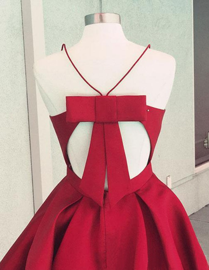 Spaghetti Straps A Line Jazmine Homecoming Dresses V Neck Pleated Backless Cut Out Bow Knot