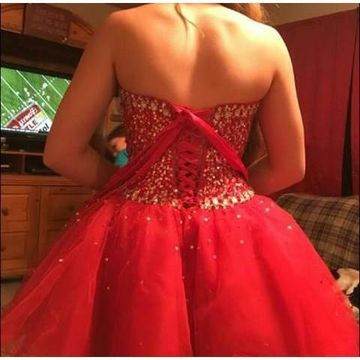 Red Strapless Sweetheart Homecoming Dresses A Line Silvia Rhinestone Organza Backless Sparkle